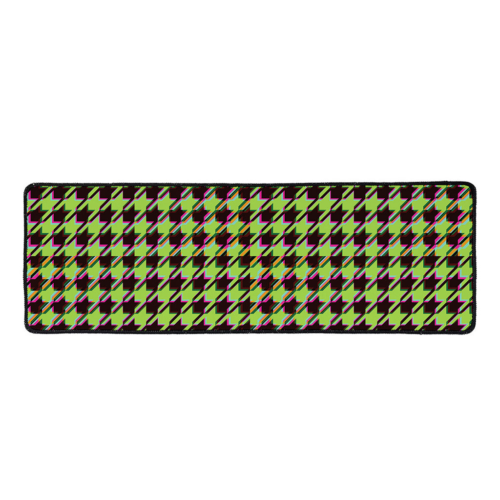 Trippy green Houndstooth Pattern Print Long Kitchen Mat