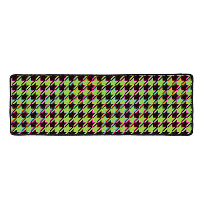 Trippy green Houndstooth Pattern Print Long Kitchen Mat