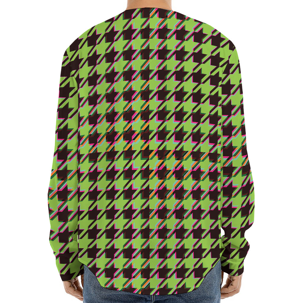 Trippy green Houndstooth Pattern Print Long Sleeve Baseball Jersey