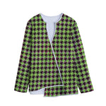 Trippy green Houndstooth Pattern Print Long Sleeve Short Coat