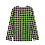 Trippy green Houndstooth Pattern Print Long Sleeve Short Coat