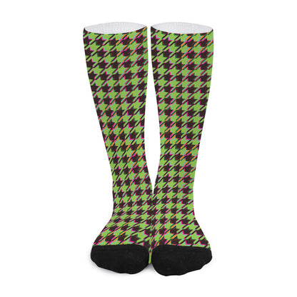 Trippy green Houndstooth Pattern Print Long Socks