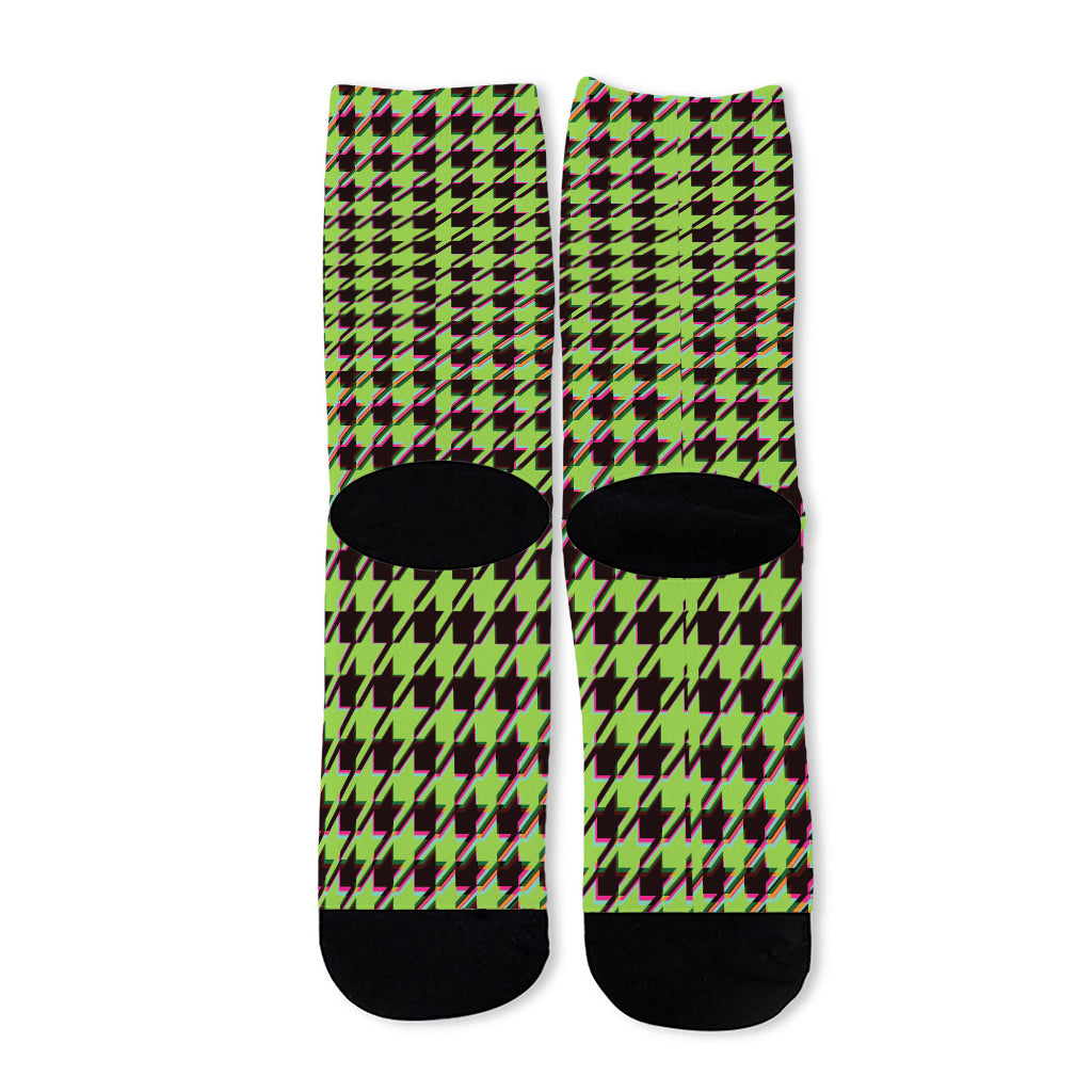 Trippy green Houndstooth Pattern Print Long Socks