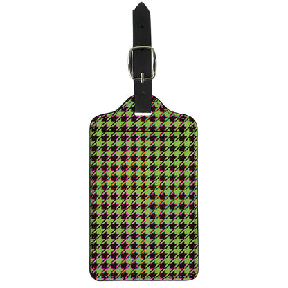 Trippy green Houndstooth Pattern Print Luggage Tag