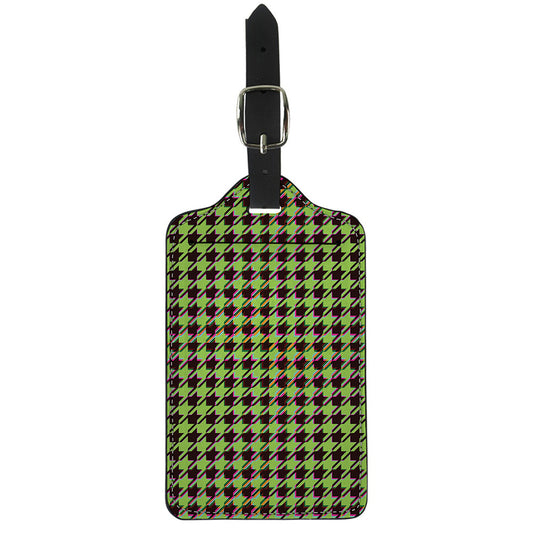 Trippy green Houndstooth Pattern Print Luggage Tag
