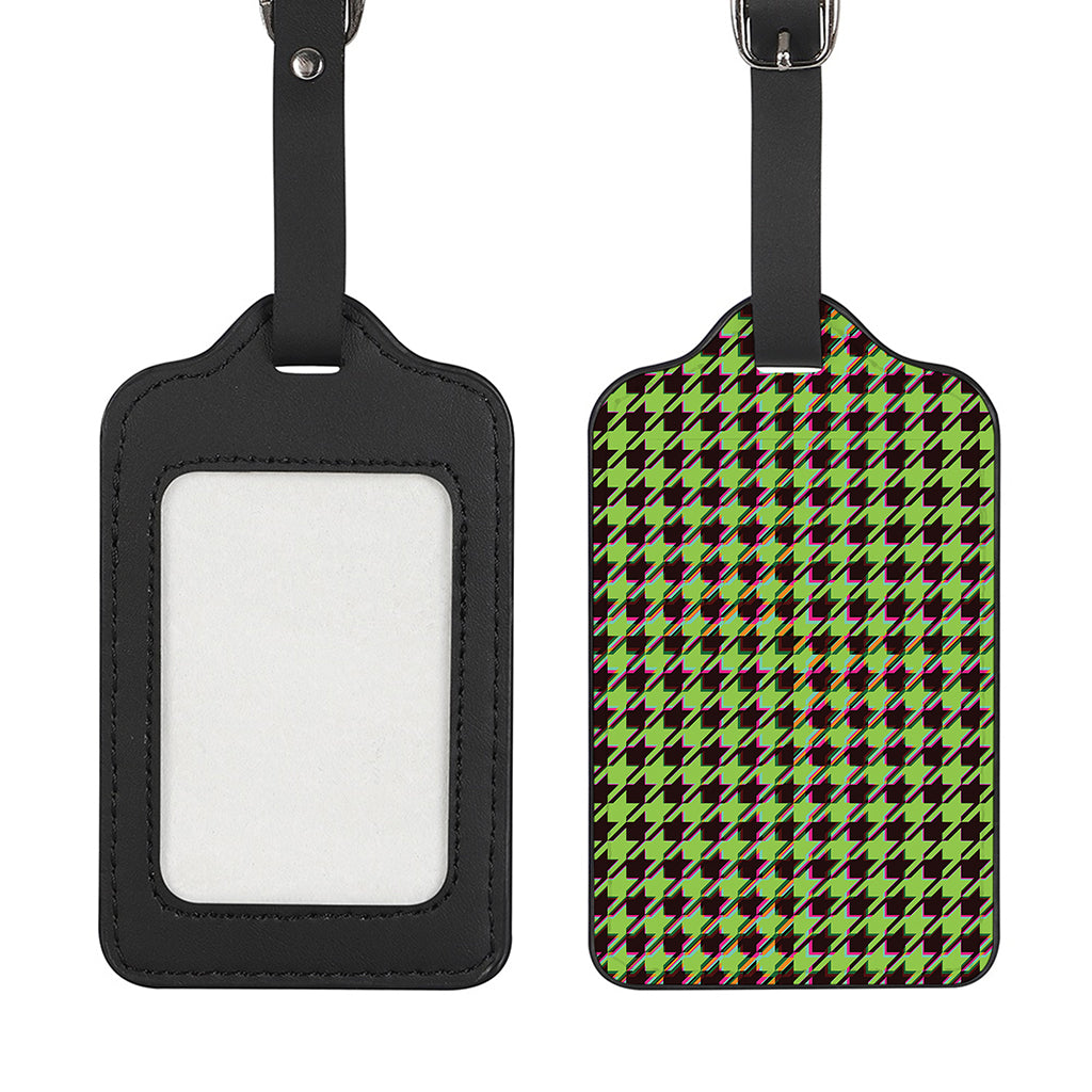 Trippy green Houndstooth Pattern Print Luggage Tag