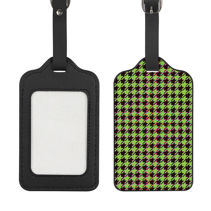 Trippy green Houndstooth Pattern Print Luggage Tag
