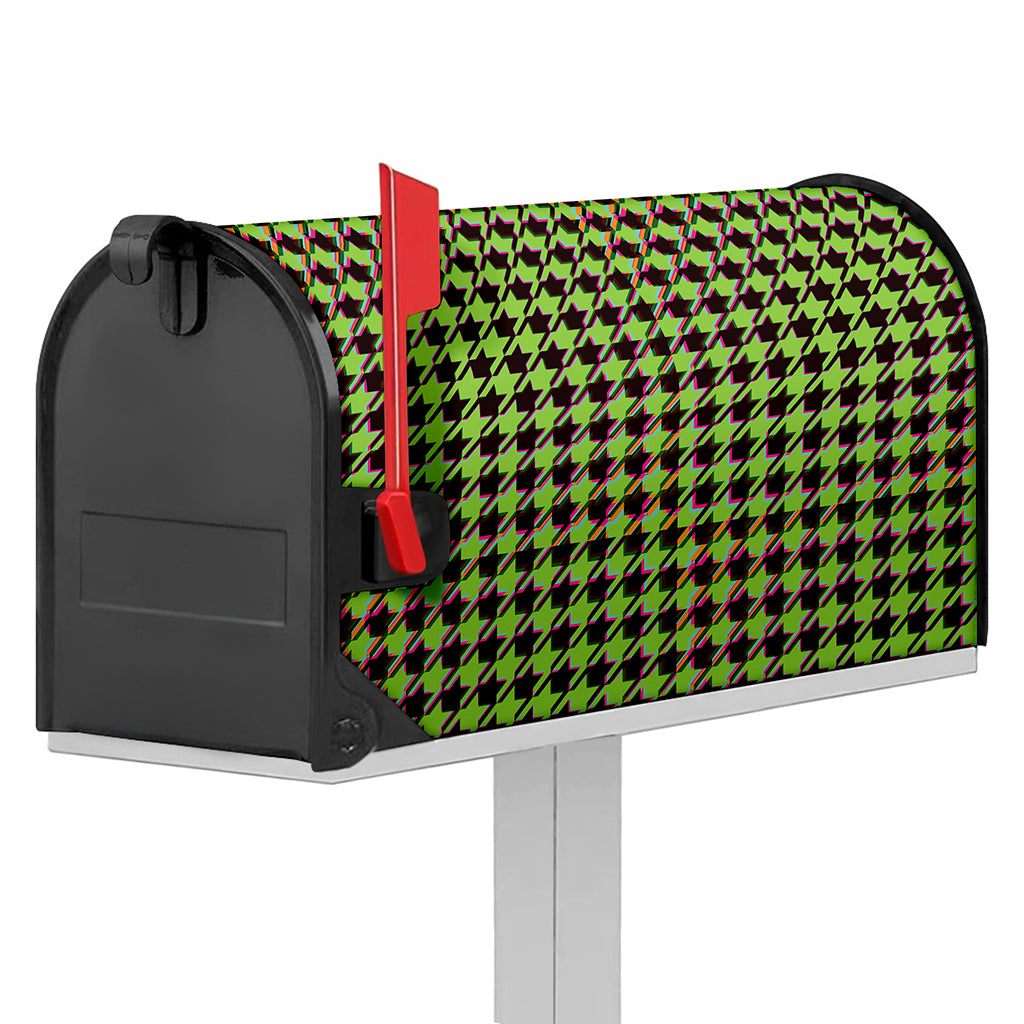 Trippy green Houndstooth Pattern Print Mailbox Cover