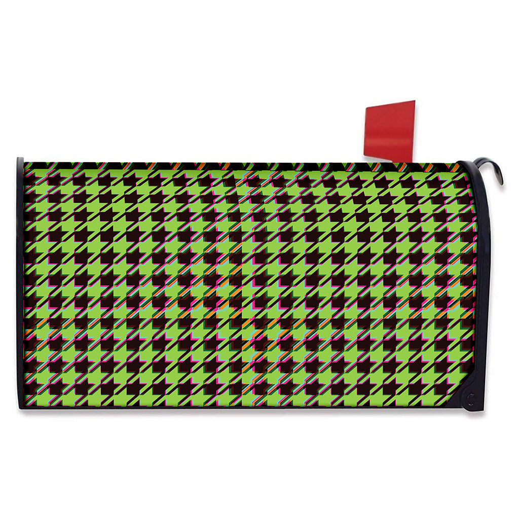Trippy green Houndstooth Pattern Print Mailbox Cover