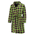Trippy green Houndstooth Pattern Print Men's Bathrobe