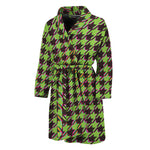 Trippy green Houndstooth Pattern Print Men's Bathrobe