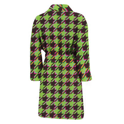Trippy green Houndstooth Pattern Print Men's Bathrobe