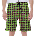 Trippy green Houndstooth Pattern Print Men's Beach Shorts