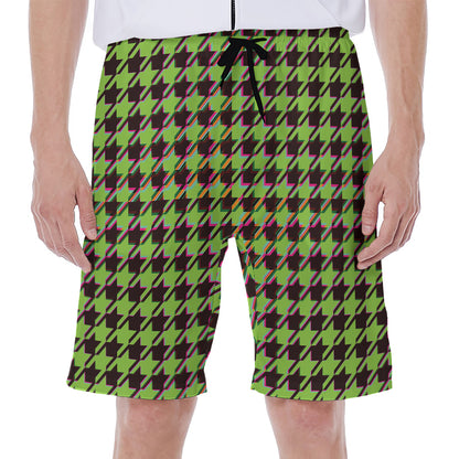 Trippy green Houndstooth Pattern Print Men's Beach Shorts