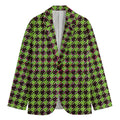 Trippy green Houndstooth Pattern Print Men's Blazer