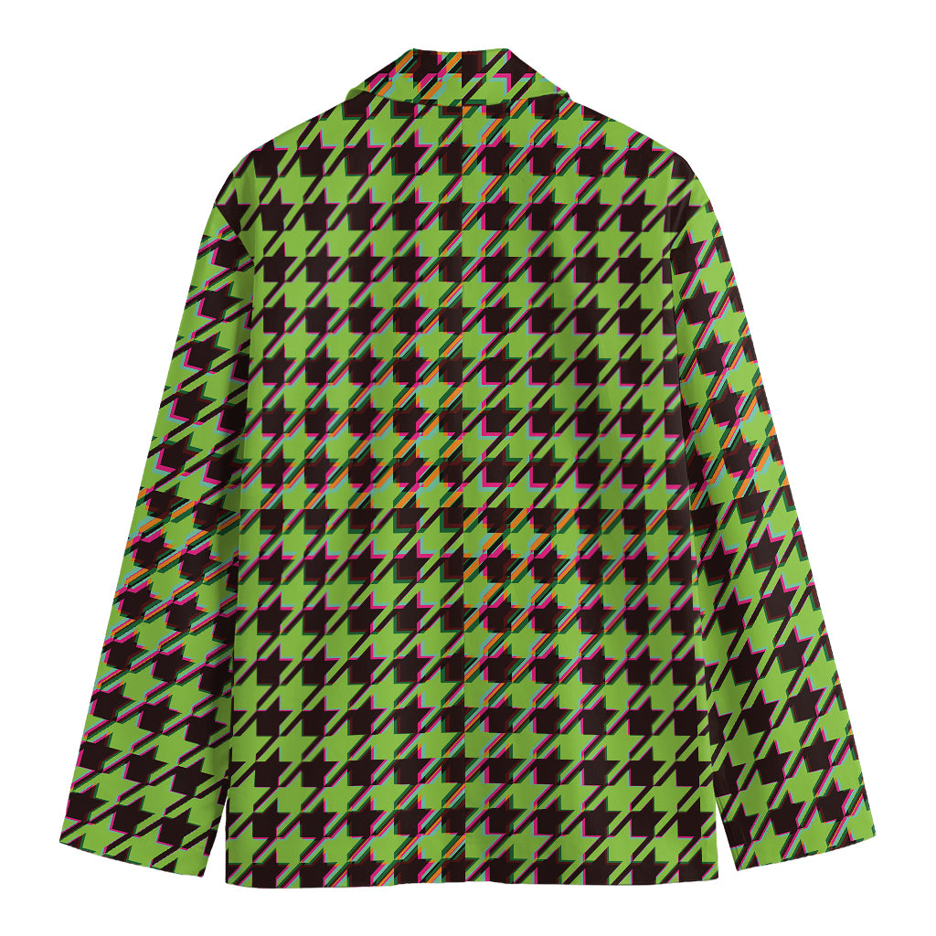 Trippy green Houndstooth Pattern Print Men's Blazer
