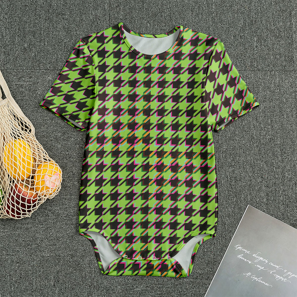 Trippy green Houndstooth Pattern Print Men's Bodysuit