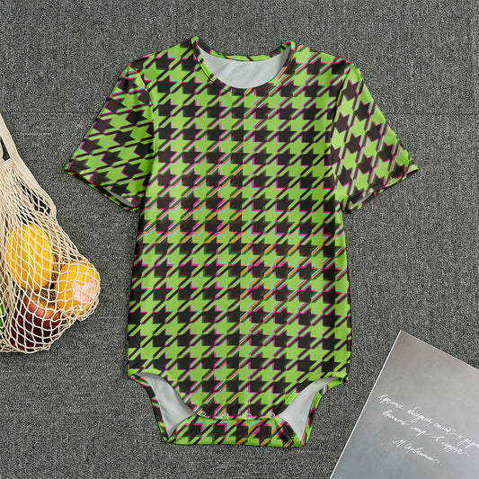 Trippy green Houndstooth Pattern Print Men's Bodysuit