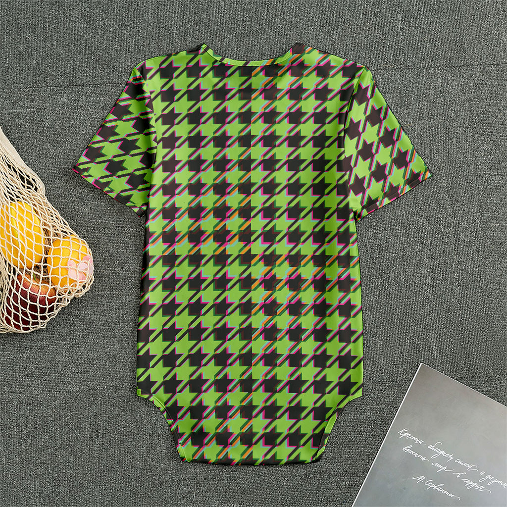 Trippy green Houndstooth Pattern Print Men's Bodysuit