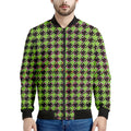 Trippy green Houndstooth Pattern Print Men's Bomber Jacket