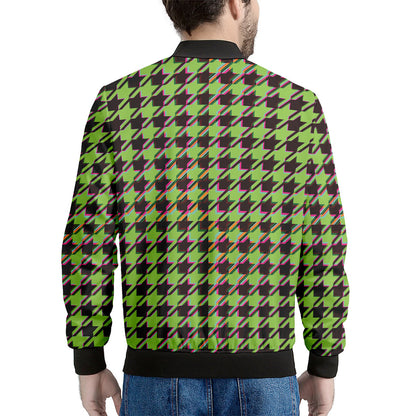 Trippy green Houndstooth Pattern Print Men's Bomber Jacket