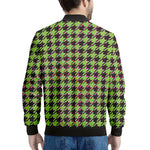 Trippy green Houndstooth Pattern Print Men's Bomber Jacket