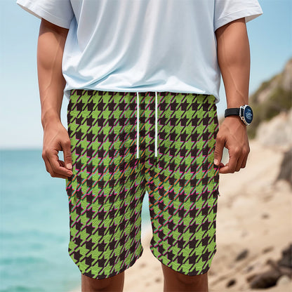 Trippy green Houndstooth Pattern Print Men's Cargo Shorts