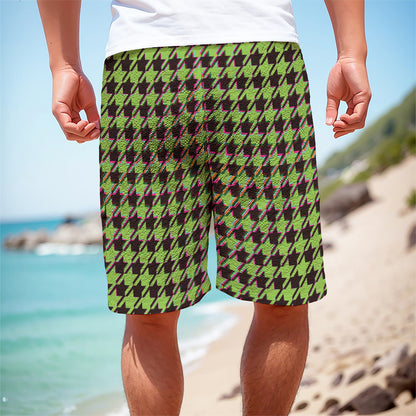 Trippy green Houndstooth Pattern Print Men's Cargo Shorts