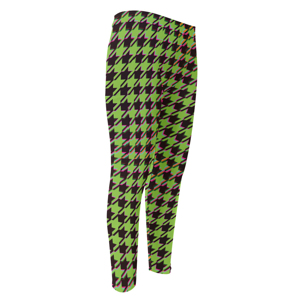 Trippy green Houndstooth Pattern Print Men's Compression Pants