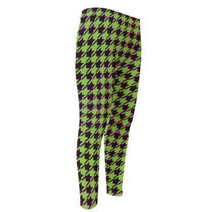 Trippy green Houndstooth Pattern Print Men's Compression Pants