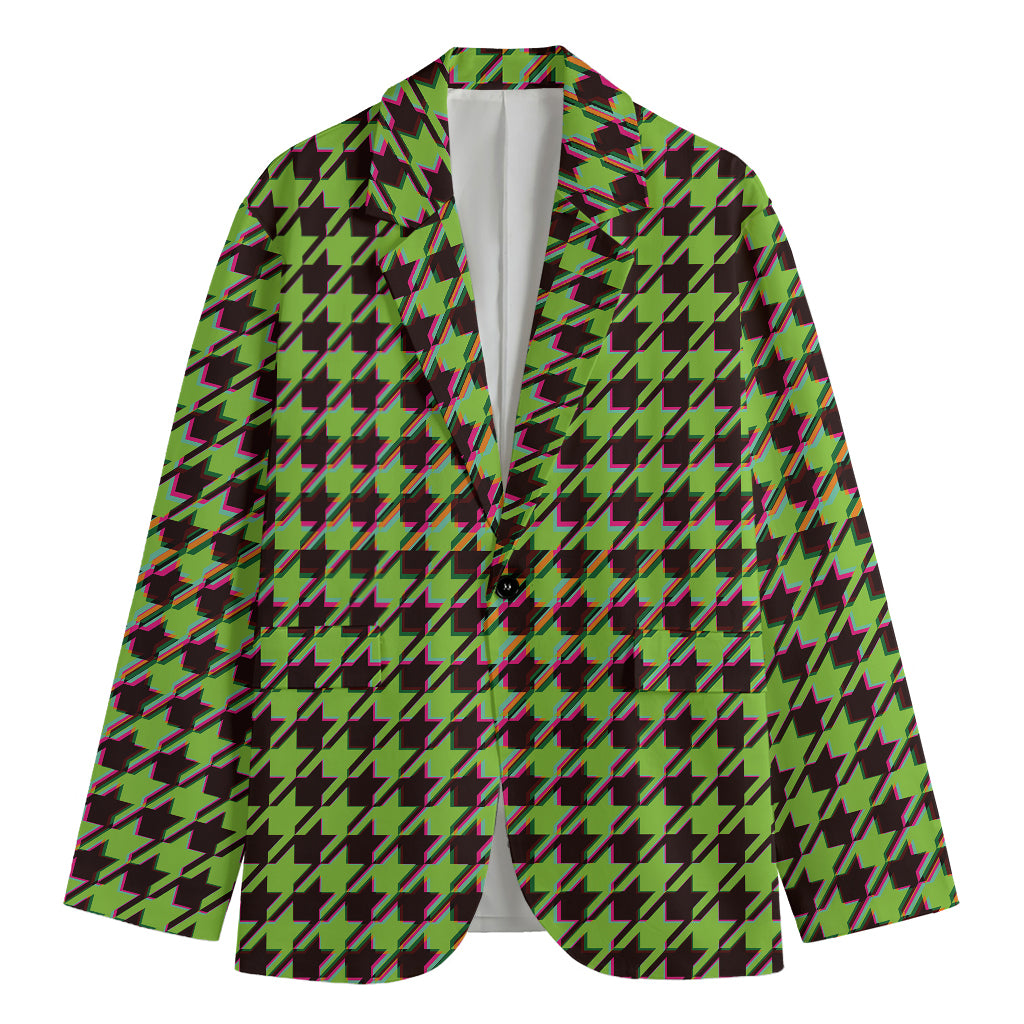 Trippy green Houndstooth Pattern Print Men's Cotton Blazer