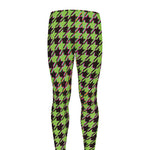Trippy green Houndstooth Pattern Print Men's leggings