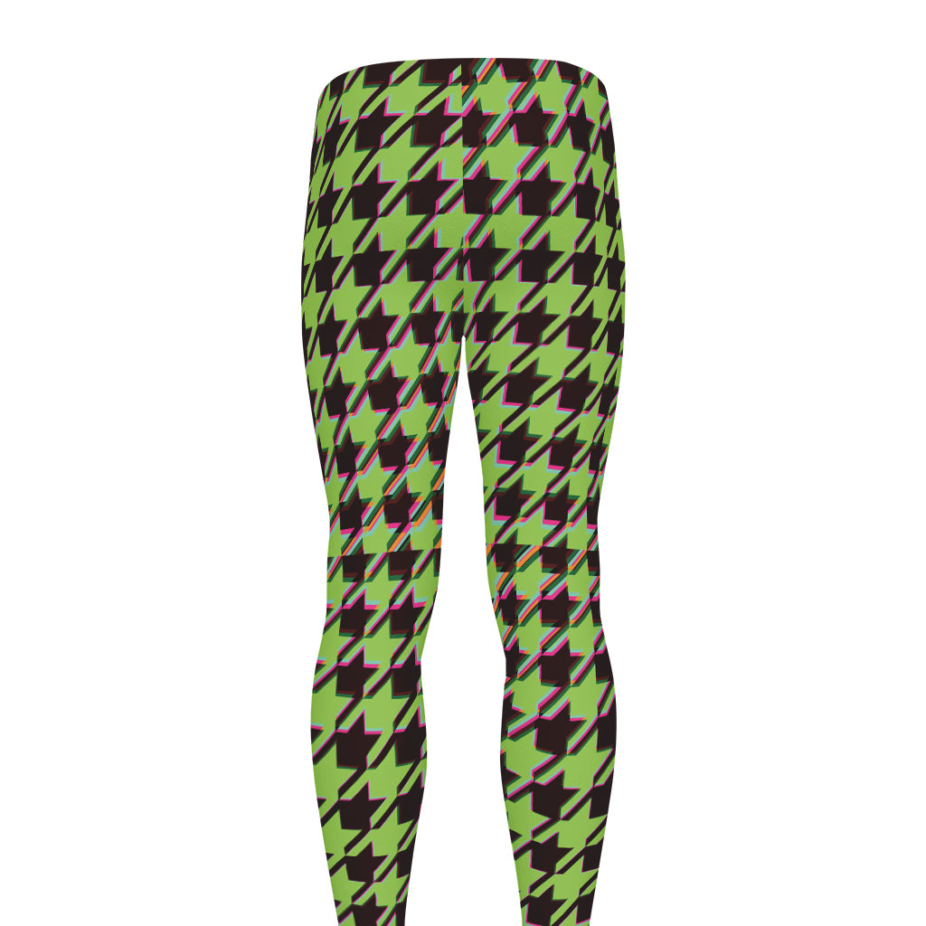 Trippy green Houndstooth Pattern Print Men's leggings