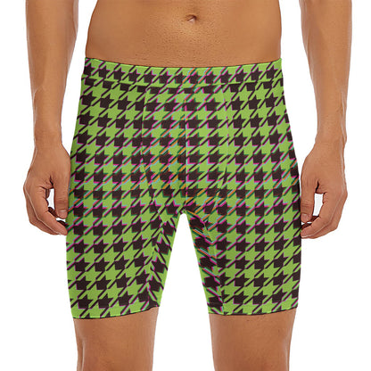 Trippy green Houndstooth Pattern Print Men's Long Boxer Briefs