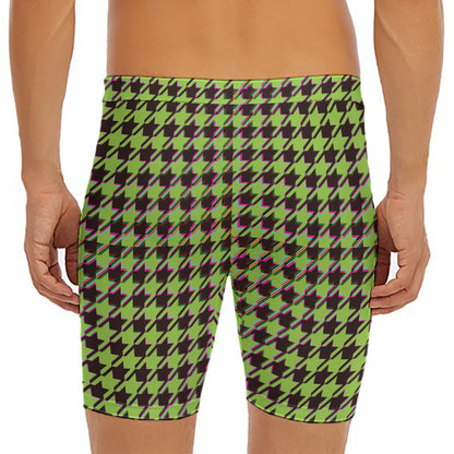 Trippy green Houndstooth Pattern Print Men's Long Boxer Briefs