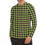 Trippy green Houndstooth Pattern Print Men's Long Sleeve Rash Guard