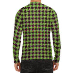 Trippy green Houndstooth Pattern Print Men's Long Sleeve Rash Guard