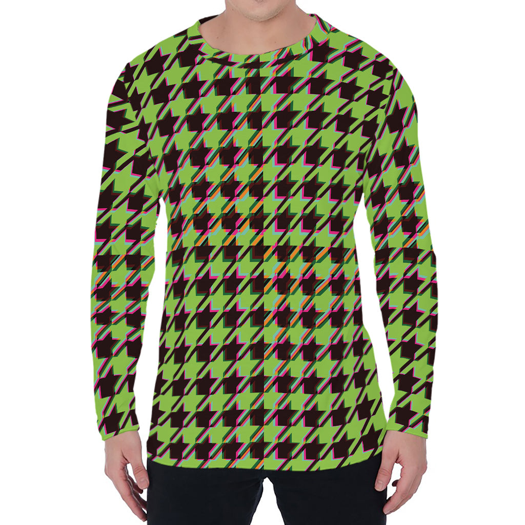 Trippy green Houndstooth Pattern Print Men's Long Sleeve T-Shirt