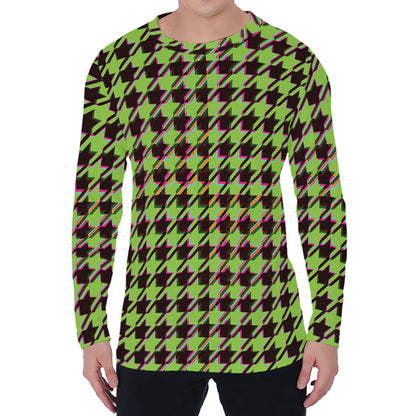 Trippy green Houndstooth Pattern Print Men's Long Sleeve T-Shirt