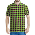 Trippy green Houndstooth Pattern Print Men's Polo Shirt
