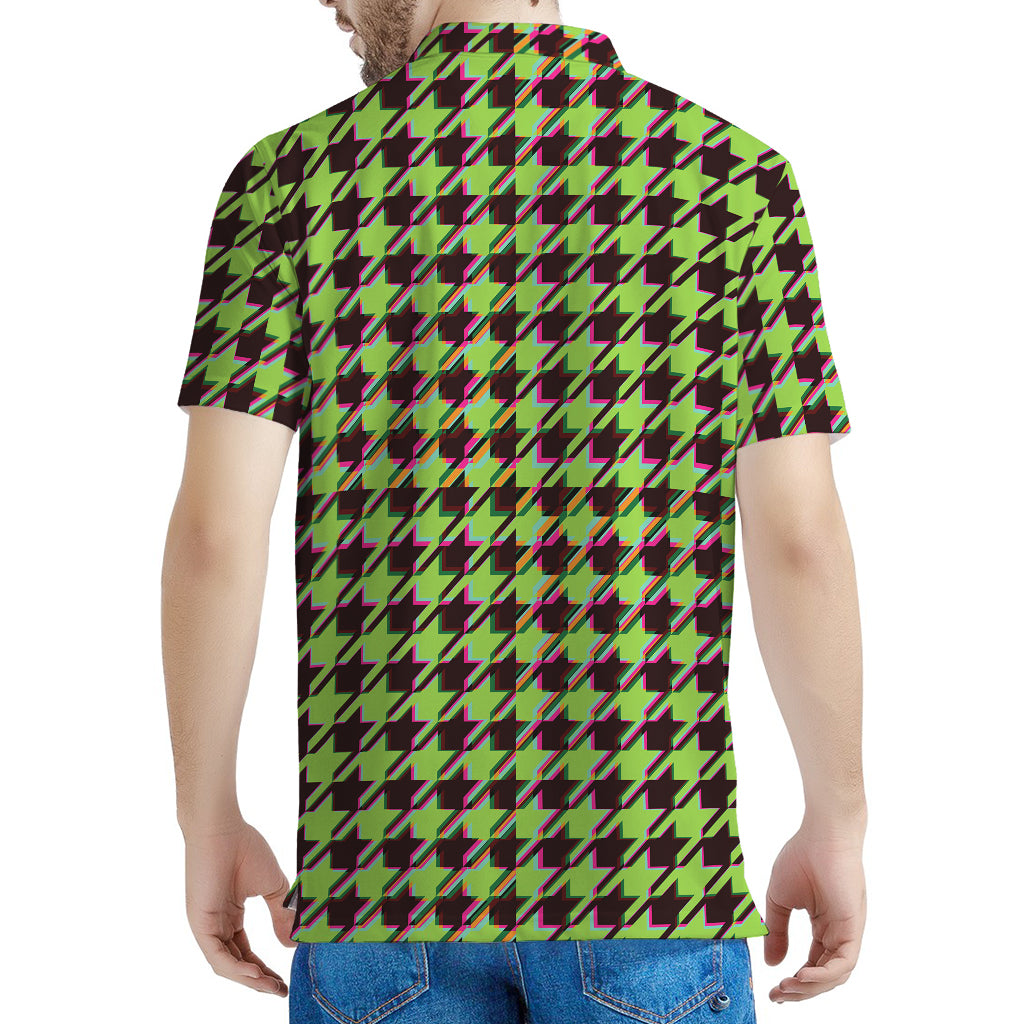 Trippy green Houndstooth Pattern Print Men's Polo Shirt