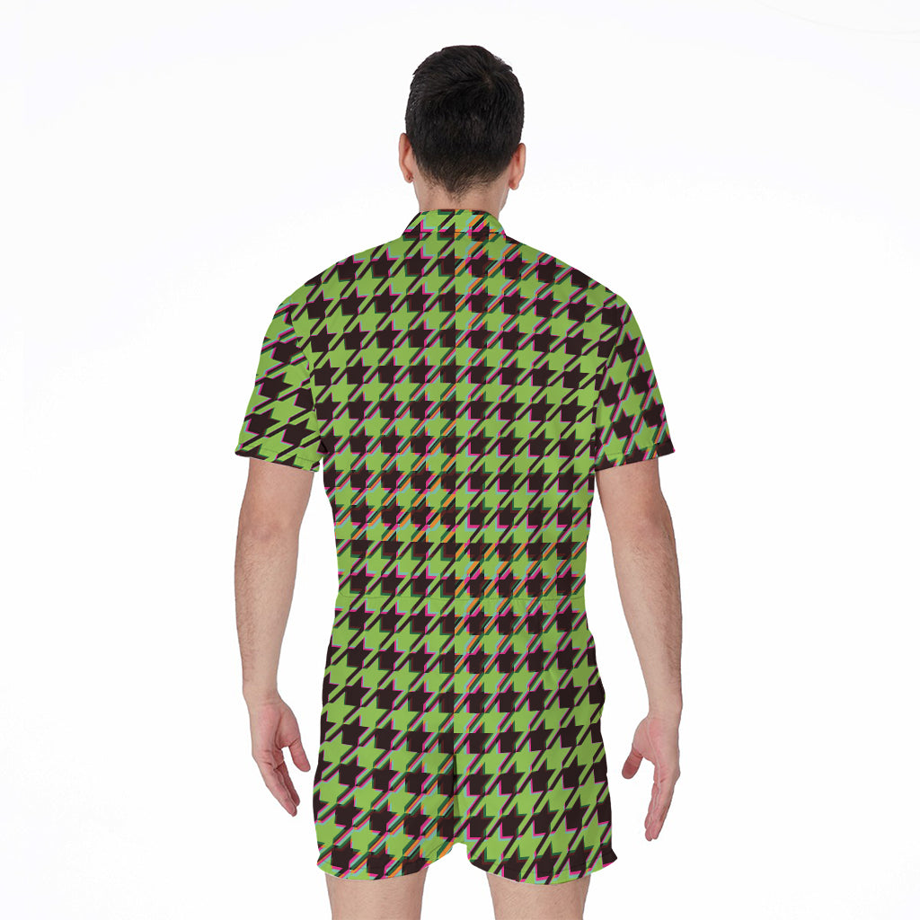 Trippy green Houndstooth Pattern Print Men's Rompers