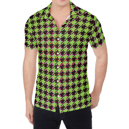Trippy green Houndstooth Pattern Print Men's Shirt