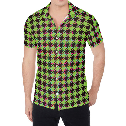 Trippy green Houndstooth Pattern Print Men's Shirt
