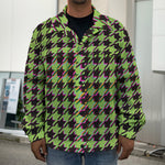 Trippy green Houndstooth Pattern Print Men's Shirt Jacket