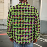 Trippy green Houndstooth Pattern Print Men's Shirt Jacket