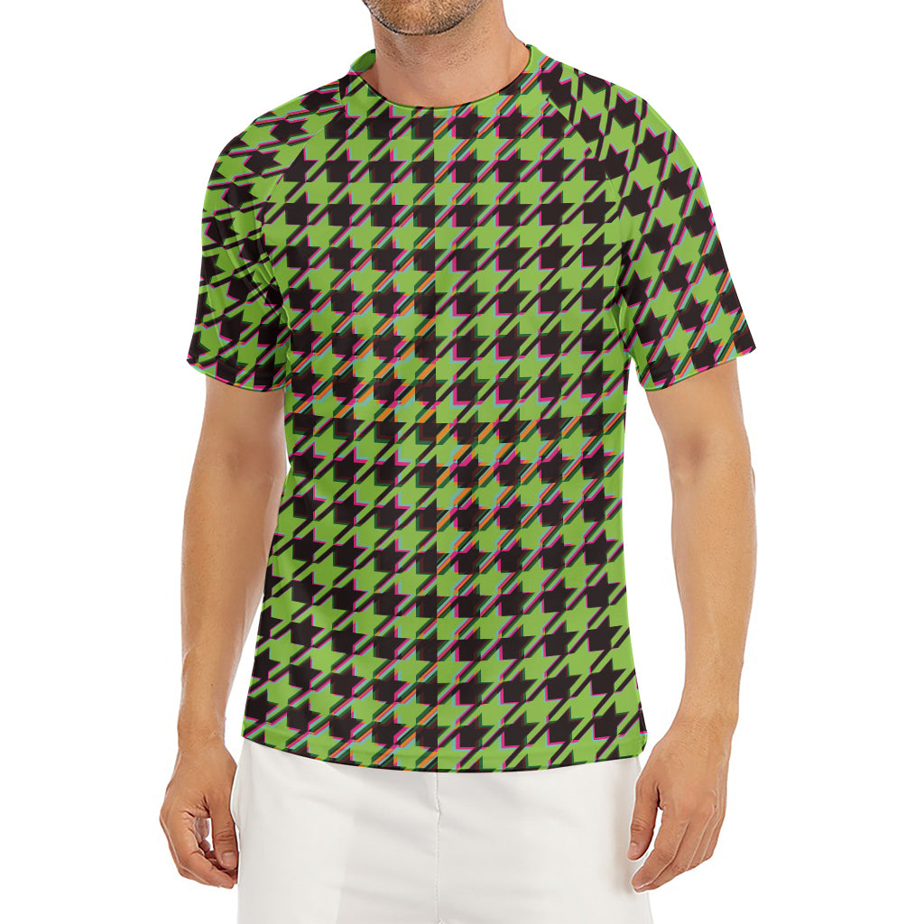 Trippy green Houndstooth Pattern Print Men's Short Sleeve Rash Guard