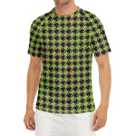 Trippy green Houndstooth Pattern Print Men's Short Sleeve Rash Guard