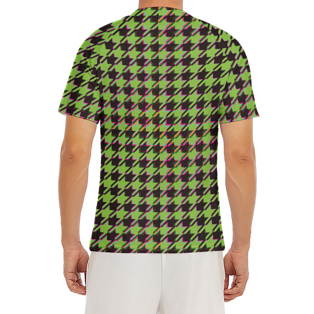 Trippy green Houndstooth Pattern Print Men's Short Sleeve Rash Guard