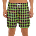 Trippy green Houndstooth Pattern Print Men's Split Running Shorts